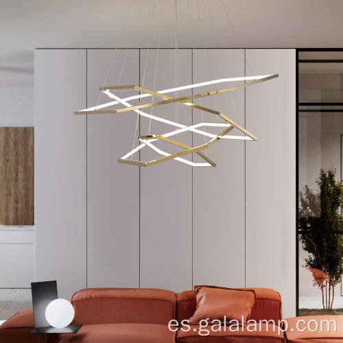 Lámpara de araña LED dorada hexagonal minimalista moderna de 3 anillos